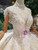 Champagne Ball Gown Tulle Lace High Neck Backless Cap Sleeve Wedding Dress