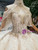 Champagne Ball Gown Tulle Lace Appliques Off The Shoulder Wedding Dress With Long Train