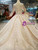 Champagne Ball Gown Tulle Sequins Bateau Long Sleeve Wedding Dress With Beading