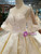 Champagne Ball Gown Satin Lace Appliques Puff Sleeve Backless Wedding Dress