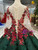 Green Ball Gown Sequins Red Appliques V-neck Long Sleeve Wedding Dress