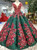 Green Ball Gown Sequins Red Appliques V-neck Long Sleeve Wedding Dress
