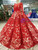 Red Ball Gown Sequins Appliques Long Sleeve Beading Wedding Dress