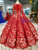 Red Ball Gown Sequins Appliques Long Sleeve Beading Wedding Dress