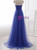 Cheap Blue Tulle Strapless Long Simple Prom Dress With Bow
