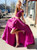 Purple Two Piece Satin Off The Shoulder Appliques With Beading Prom Dress