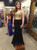 Black Sheath Two Piece Straps Appliques Long Prom Dress