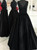 A-Line Black Satin Deep V-neck Backless Long Prom Dress