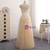 Champagne Tulle V-neck See Through Back Appliques Prom Dress