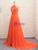 A-Line Orange Chiffon Halter Cut Out Backless Prom Dress