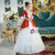 Red Satin And White Lace Short Sleeve Drama Show Vintage Gown Dress