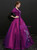 Purple Satin Square Puff Sleeve Embroidery Appliques Vintage Gown Dress