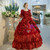 Red Ball Gown Satin Puff Sleeve With Bow Vintage Gown Dress