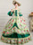 Dark Green Ball Gown Print Puff Sleeve Drama Show Vintage Gown Dress With Crystal