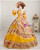 Yellow Ball Gown Print Puff Sleeve Drama Show Vintage Gown Dress With Crystal