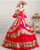 Red Ball Gown Print Puff Sleeve Drama Show Vintage Gown Dress With Crystal