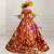 Burgundy Satin Print Puff Sleeve Drama Show Vintage Gown Dress With Bow