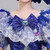 Blue Satin Lace Bateau Puff Sleeve Drama Show Vintage Gown Dress