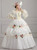 White Ball Gown Puff Sleeve With Flower Drama Show Vintage Gown Dress