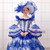 White Tulle Blue Lace Puff Sleeve Drama Show Vintage Gown Dress