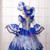 White Tulle Blue Lace Puff Sleeve Drama Show Vintage Gown Dress