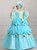 Blue Ball Gown Puff Sleeve With Flower Drama Show Vintage Gown Dress