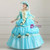 Blue Ball Gown Puff Sleeve With Flower Drama Show Vintage Gown Dress