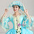 Blue Ball Gown Puff Sleeve With Flower Drama Show Vintage Gown Dress