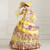 Yellow Ball Gown Satin Print Puff Long Sleeve Drama Show Vintage Gown Dress