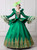 Green Ball Gown Satin Long Sleeve Appliques Drama Show Vintage Gown Dress