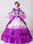 Purple Ball Gown Satin Print Puff Sleeve With Bow Drama Show Vintage Gown Dress