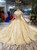 Champagne Ball Gown Lace Off The Shoulder With Beading Wedding Dress