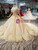 Champagne Ball Gown Lace Off The Shoulder With Beading Wedding Dress