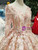 Champagne Ball Gown Bateau Long Sleeve Appliques Wedding Dress With Beading