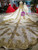 Ball Gown Gold Sequins Appliques Long Sleeve High Neck Wedding Dress Removable Train