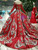 Red Ball Gown Sequins Off The Shoulder Long Sleeve Appliques Wedding Dress