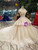 Champagne Tulle Appliques Off The Shoulder Beading Wedding Dress With Train