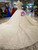 Champagne Ball Gown High Neck Cap Sleeve Backless Wedding Dress With Beading