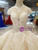 Champagne Ball Gown High Neck Cap Sleeve Backless Wedding Dress With Beading