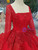 Red Ball Gown Tulle Sequins Square Neck Long Sleeve Wedding Dress