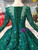 Green Ball Gown Tulle Lace Appliques Long Sleeve Wedding Dress