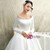 White Ball Gown Satin Bateau Long Sleeve Wedding Dress With Train