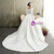 White Ball Gown Satin Bateau Long Sleeve Wedding Dress With Train