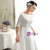 White Bateau Satin Half Sleeve Backless Wedding Dress With Big Bow