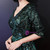 In Stock:Ship in 48 Hours Green Satin Sequins V-neck Half Sleeve Prom Dress