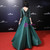 In Stock:Ship in 48 Hours Green Satin Sequins V-neck Half Sleeve Prom Dress