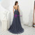 Gray Sheath Tulle V-neck Backless Long Prom Dress With Beading