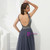 Gray Sheath Tulle V-neck Backless Long Prom Dress With Beading