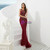 Burgundy Mermaid Tulle Sleeveless Long Prom Dress With Beading