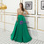 A-Line Green Satin High Neck Cap Sleeve Prom Dress With Beading